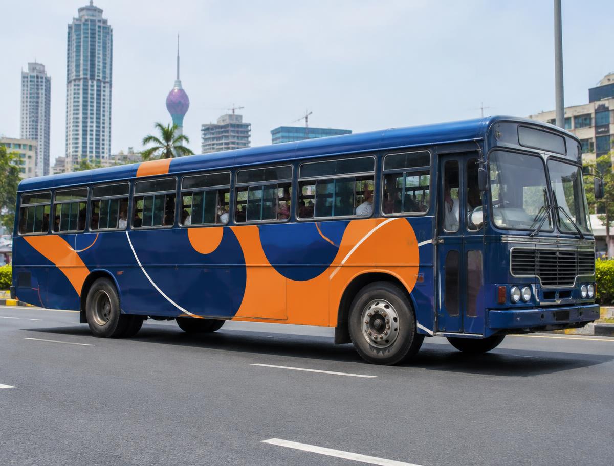 Illustrative mockup of a bus with a full side advertising wrap in Colombo